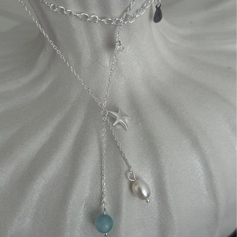 Collana con Ciondolo a Forma di Stella Marina e Conchiglia in Argento Sterling 925 per Donna Elegante Girocollo con Nappa di Perle Artificiali Gioielli da Spiaggia