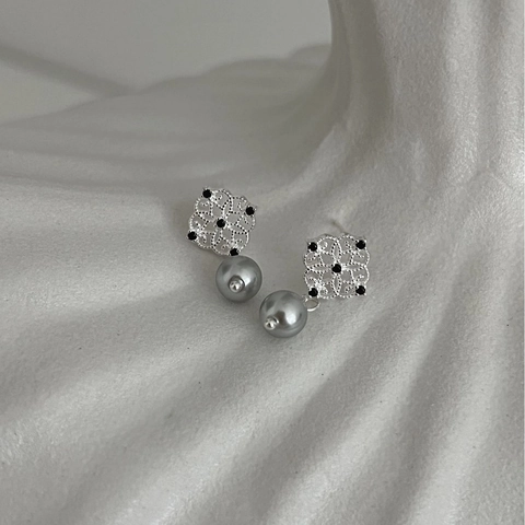925 Sterlingsilber Hohlblumen Tropfenohrringe Mit Grauer Künstlicher Perle Elegante Strass Geometrische Ohrringe Für Damen
