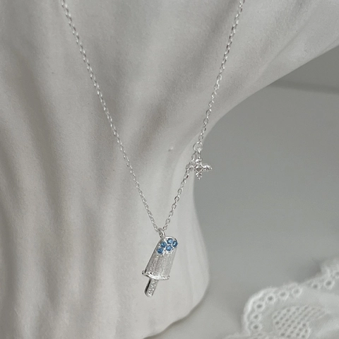 925 Sterling Silver Popsicle Pendant Necklace With Blue Rhinestone Star Charm Summer Exquisite Brushed Finish Jewelry For Women