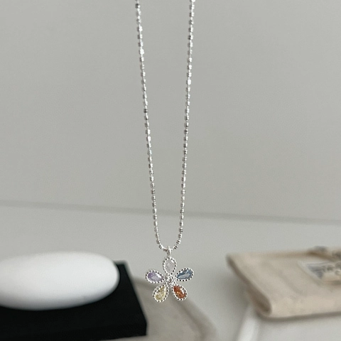 Collana Con Ciondolo a Fiore in Argento Sterling 925 Per Donna Colorato Strass Minimalista Stile Ins Catena Gioielli Regalo