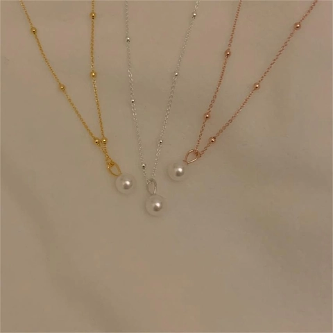 925 Sterling Silver Freshwater Pearl Pendant Necklace Minimalist Geometric Beads Chain Choker For Women Elegant Fine Jewelry