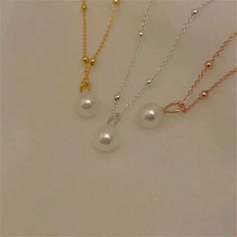 925 Sterling Silver Freshwater Pearl Pendant Necklace Minimalist Geometric Beads Chain Choker For Women Elegant Fine Jewelry