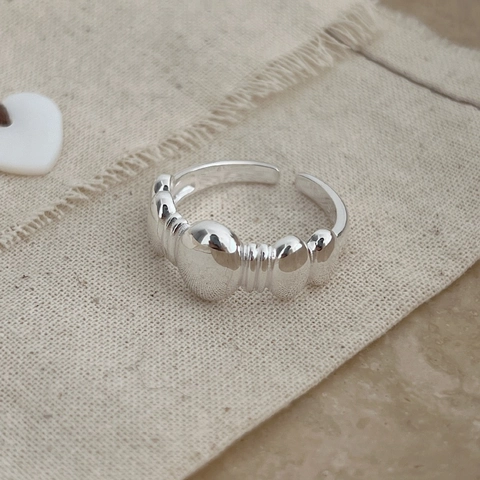 925 Sterling Silver Adjustable Open Ring For Women Minimalist Bubble Bead Texture Design Vintage Korean Style Finger Ring Jewelry