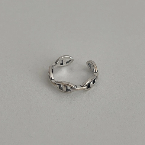 Anello Aperto a Naso di Maiale in Argento Sterling 925 Vintage Minimalista Invecchiato Catena d'Ancora Regolabile per Donna Uomo Gioielli