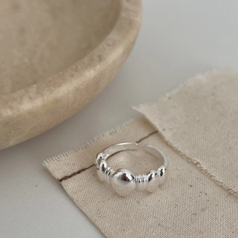 925 Sterling Silver Adjustable Open Ring For Women Minimalist Bubble Bead Texture Design Vintage Korean Style Finger Ring Jewelry
