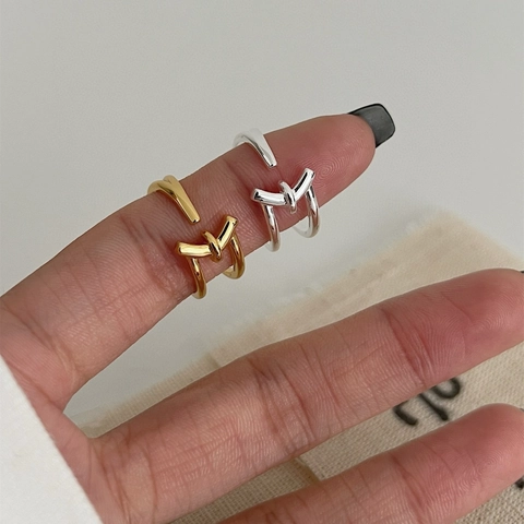 Minimalist 925 Sterling Silver Knot Open Ring Adjustable Geometric Chic Double Layer Finger Ring For Women Personalized Jewelry Gift