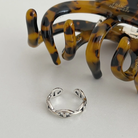 Anello Aperto a Naso di Maiale in Argento Sterling 925 Vintage Minimalista Invecchiato Catena d'Ancora Regolabile per Donna Uomo Gioielli