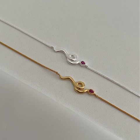 Bracciale Serpente in Argento Sterling 925 per Donna Minimalista Vintage Oro Argento Strass Pietra Rossa Goccia Gioielli Eleganti