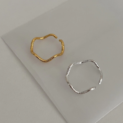 Irregular Textured 925 Sterling Silver Open Ring For Women Unique Minimalist Wave Hammered Texture Finger Ring Jewelry