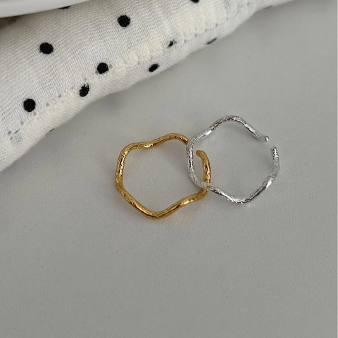 Irregular Textured 925 Sterling Silver Open Ring For Women Unique Minimalist Wave Hammered Texture Finger Ring Jewelry