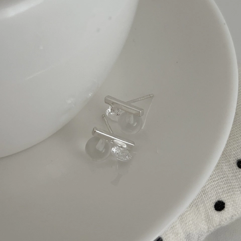 Orecchini a Bottone in Argento Sterling 925 Minimalisti Geometrici Barra Orizzontale Con Strass Gioielli alla Moda Eleganti da Donna Regalo