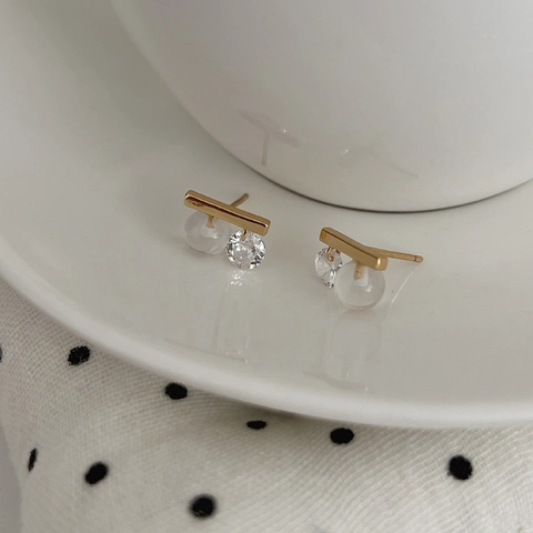 Orecchini a Bottone in Argento Sterling 925 Minimalisti Geometrici Barra Orizzontale Con Strass Gioielli alla Moda Eleganti da Donna Regalo