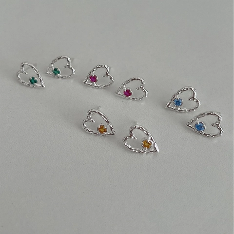 925 Sterling Silver Heart Stud Earrings For Women Hollow Hammered Design Rhinestone Inlaid Fashion Jewelry Earring
