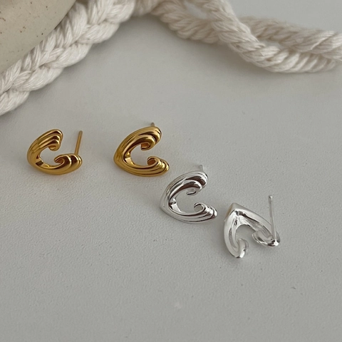 925 Sterling Silver Heart Stud Earrings For Women Minimalist Geometric C-Shape Wave Earrings Vintage Gold Silver Jewelry