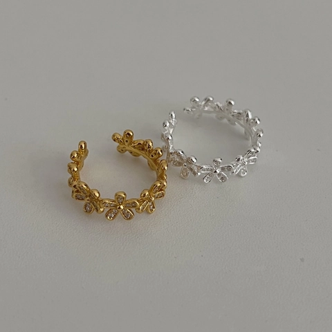 Bague Ouverte en Argent Sterling 925 Forme Fleur pour Femme Minimaliste Pétale Strass Réglable Or Argent Bijoux