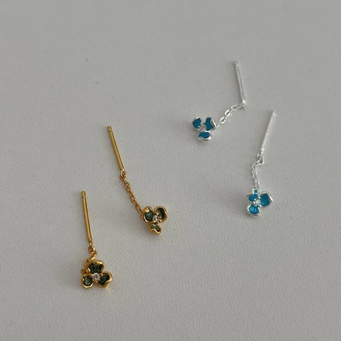 Pendientes de Gota de Flor de Iris de Plata de Ley 925 Pendientes de Rosca con Borlas de Esmalte y Strass Joyería Estilo Pastoral para Mujer