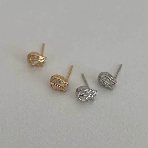 925 Sterling Silver Tulip Stud Earrings For Women Elegant Niche Design Water Drop Rhinestone Inlaid Gold Silver Jewelry