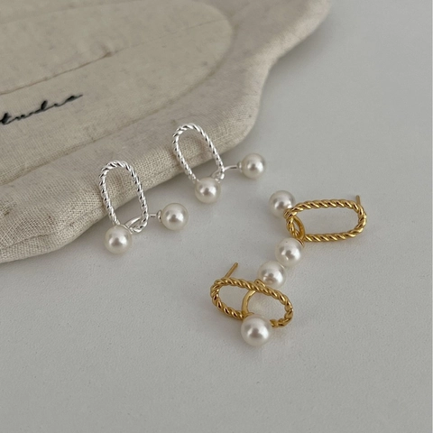 Pendientes de Botón de Plata de Ley 925 con Perla Artificial Vintage Francés Trenzado Oro Plata Plateado Joyería para Mujer