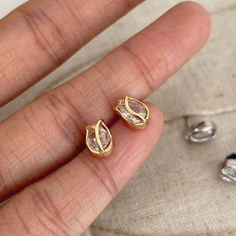 925 Sterling Silver Tulip Stud Earrings For Women Elegant Niche Design Water Drop Rhinestone Inlaid Gold Silver Jewelry