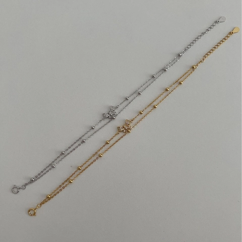 S925 Sterling Silver Double Layer Bowknot Rhinestone Bracelet For Women Light Luxury Minimalist Beaded Chain Fashion Jewelry