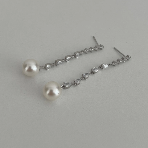 925 Sterling Silver Long Tassel Drop Earrings French Elegant Water Drop Rhinestone Artificial Pearl Stud Earrings For Women