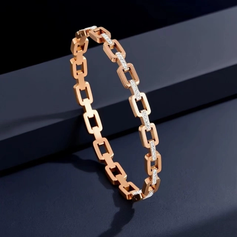 Minimalistischer Edelstahl Rechteckiger Kettenglied Armreif Für Damen Geometrischer Mikro-Pave-Strass Modeschmuck Armband