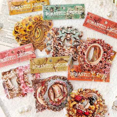 Romantic Legend Serie Ausgehöhlte Blumenbordüren Aufkleber Für Scrapbooking DIY Dekoratives Vintage Barock Spezialpapier 10 Stück