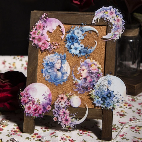 Paquete de Pegatinas Vintage PET Serie Under The Moon Garden Tema Floral Botánico Luna Material de Decoración Scrapbooking