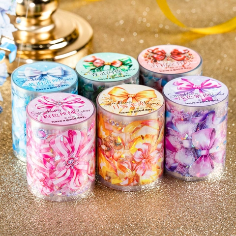 Sparkling Bow PET Decorative Tape Romantic Ribbon Bowknot Tape For Scrapbooking Journaling DIY Arts Crafts Stationery Decor