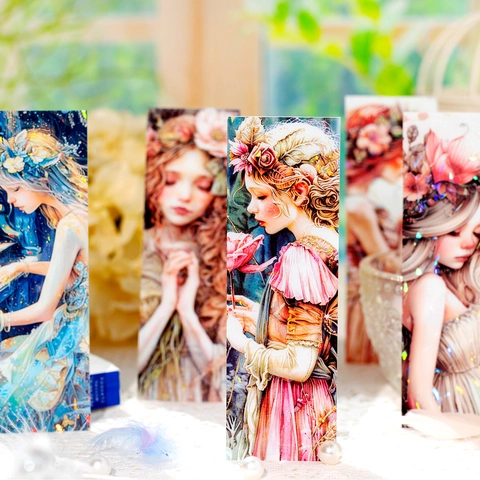 Fairy Fantasy Series PP Bookmark Laser Gold Stamping Fantasy Fairy Illustration Bookmark For DIY Scrapbooking Art Decor 6pcs