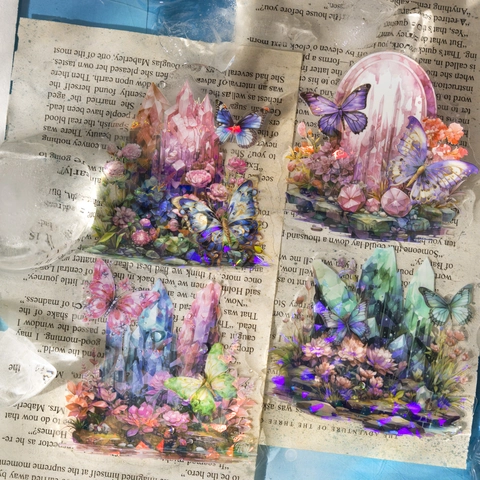 Farfalla Cristallo PET Adesivi Luce di Conchiglia Iridescente Decalcomanie Decorative per Scrapbooking Journaling Fai da Te Artigianato