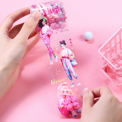 Ruban de Scrapbooking en PET Fille Anime Dopamine Avec Effet de Lumière de Coquille Transparent Imperméable Fille de Dessin Animé pour DIY