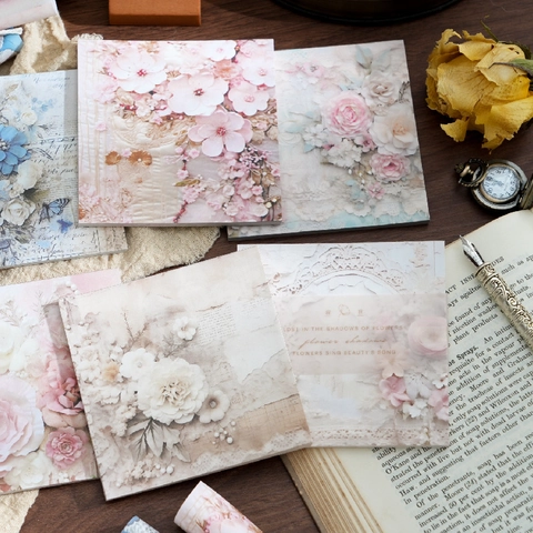 Papel de Material para Scrapbooking de Flores Vintage Para Decoración de Diarios DIY Patrón de Flores Retro Papel Kraft Blanco