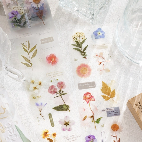 Mist PET Decorative Tape Happy Time Series Die Cut Floral Building Dessert Scrapbooking DIY Journal Tape Artistic Stationary