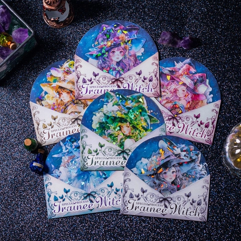 Trainee Witch PET Aufkleber Retro Fantasie Magie Thema Muschellicht Laser Scrapbooking Dekoratives Material Für Tagebuch