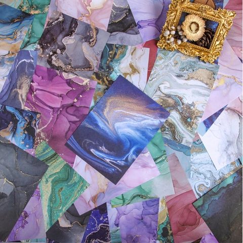 Retro Style Papier Materiel Decoratif Ensemble Encre Motif Marbre Papier Special Pour Journaling Bricolage Scrapbooking