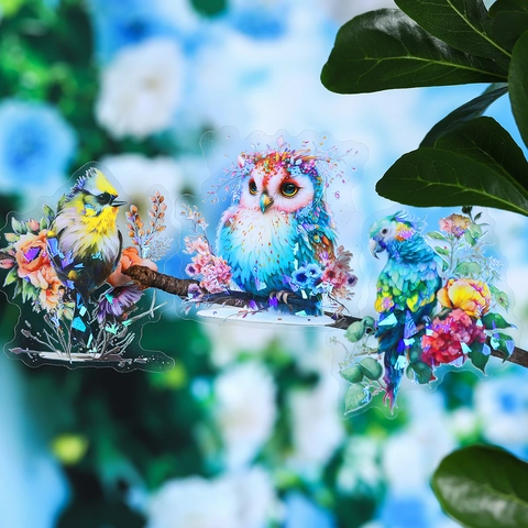 Flowers And Birds PET Stickers Vintage Shell Light Iridescent Decorative Stickers For Scrapbooking DIY Artistic Journaling
