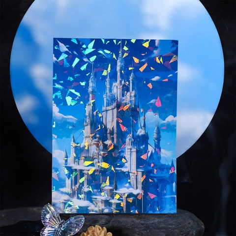 Dreamy Celestial City Washi Paper Stickers Shell Light Effect Holographic Castle Starry Sky Decorative Stationery Stickers DIY Journal Art Decor
