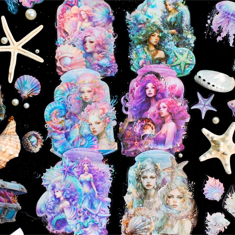 Adesivi in PET Sirena Luccichio del Mare Profondo Fantasia Creatura Marina Conchiglia Diario DIY Adesivi Decorativi