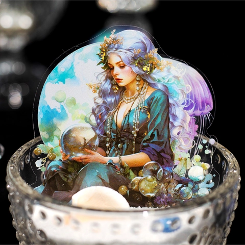 Adesivi in PET Sirena Luccichio del Mare Profondo Fantasia Creatura Marina Conchiglia Diario DIY Adesivi Decorativi