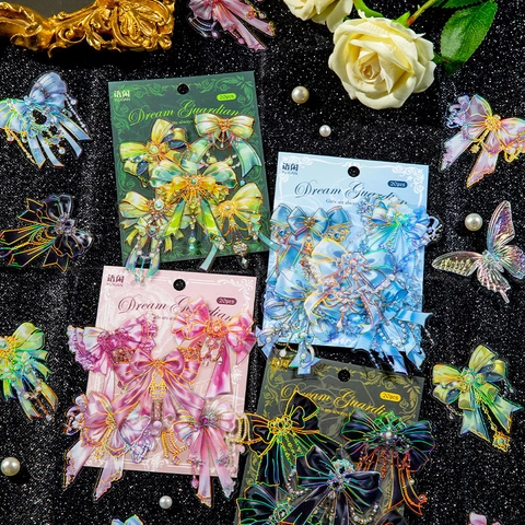 Vintage PET Goldprägung Schleife Aufkleber Pack Träumerisch Laser Schmetterling Band Scrapbooking Material DIY Deko Aufkleber Set