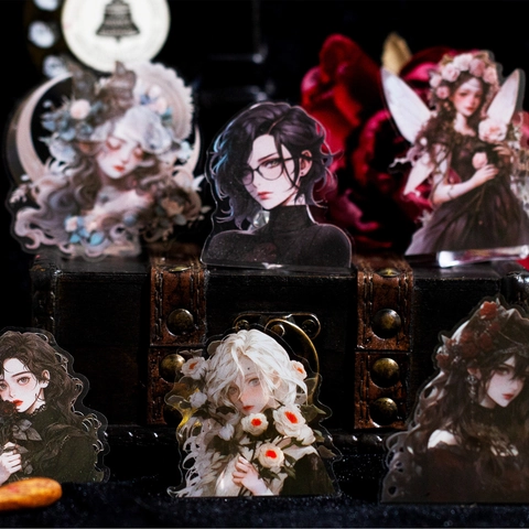 Adesivi in PET Personaggi Gotici Dark Academy Per Scrapbooking Journaling Materiale Decorativo Estetico Retrò Fai-da-te