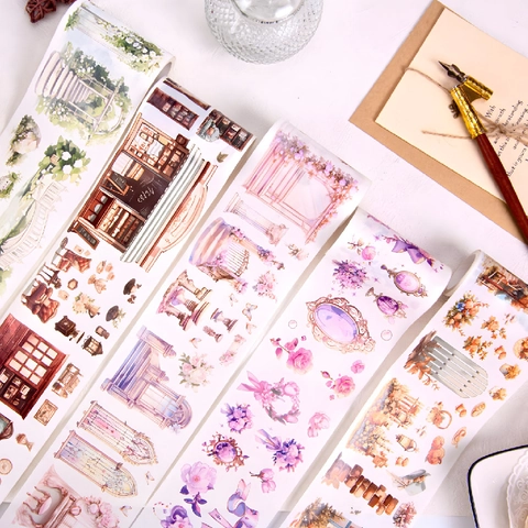 Ruban Washi Vintage à l'huile Spéciale Série Rose de Printemps Rétro Floral Paysage Scrapbooking Ruban Décoratif pour Journal DIY Arts