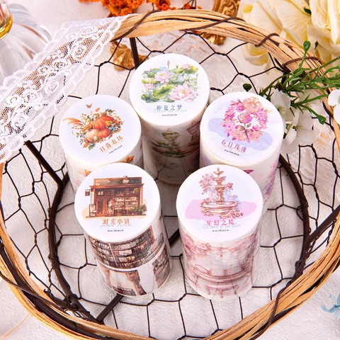 Ruban Washi Vintage à l'huile Spéciale Série Rose de Printemps Rétro Floral Paysage Scrapbooking Ruban Décoratif pour Journal DIY Arts