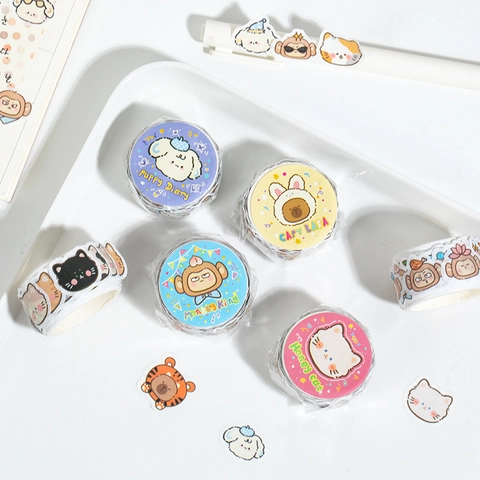 Cute Cartoon Animal Washi Tape Capybara Dog Cat Monkey Die Cut Decorative Scrapbooking Tape Roll For DIY Crafts Journaling