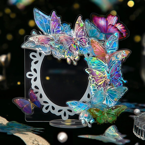 3D Laser Olografico PET Farfalla Adesivi Retro Sognante Floreale DIY Decorativi Per Scrapbooking Journaling Forniture