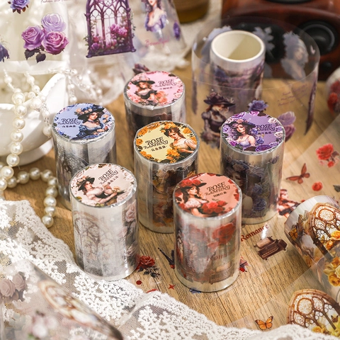 Nastro PET Rosa Vintage Vittoriano Decorativo Fustellato Ritratto Di Signora Floreale Forniture Scrapbooking DIY Washi Tape
