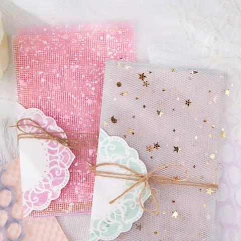 Kit de Matériel de Scrapbooking en Maille de Dentelle Vintage 10PCS Papier Décoratif Ajouré Design Lune Étoilée Pour Bricolage