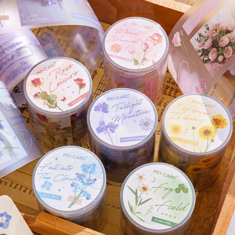 Cinta Decorativa de PET Floral Vintage para Scrapbooking DIY Diario Pegatinas de Flores Tinta Blanca Serie Dreamlike Poem