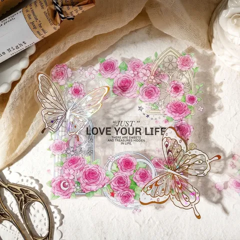 Watercolor Floral PET Stickers Retro Flower Butterfly Decorative Masking Tape For Scrapbooking Journaling DIY Arts Crafts Stationery